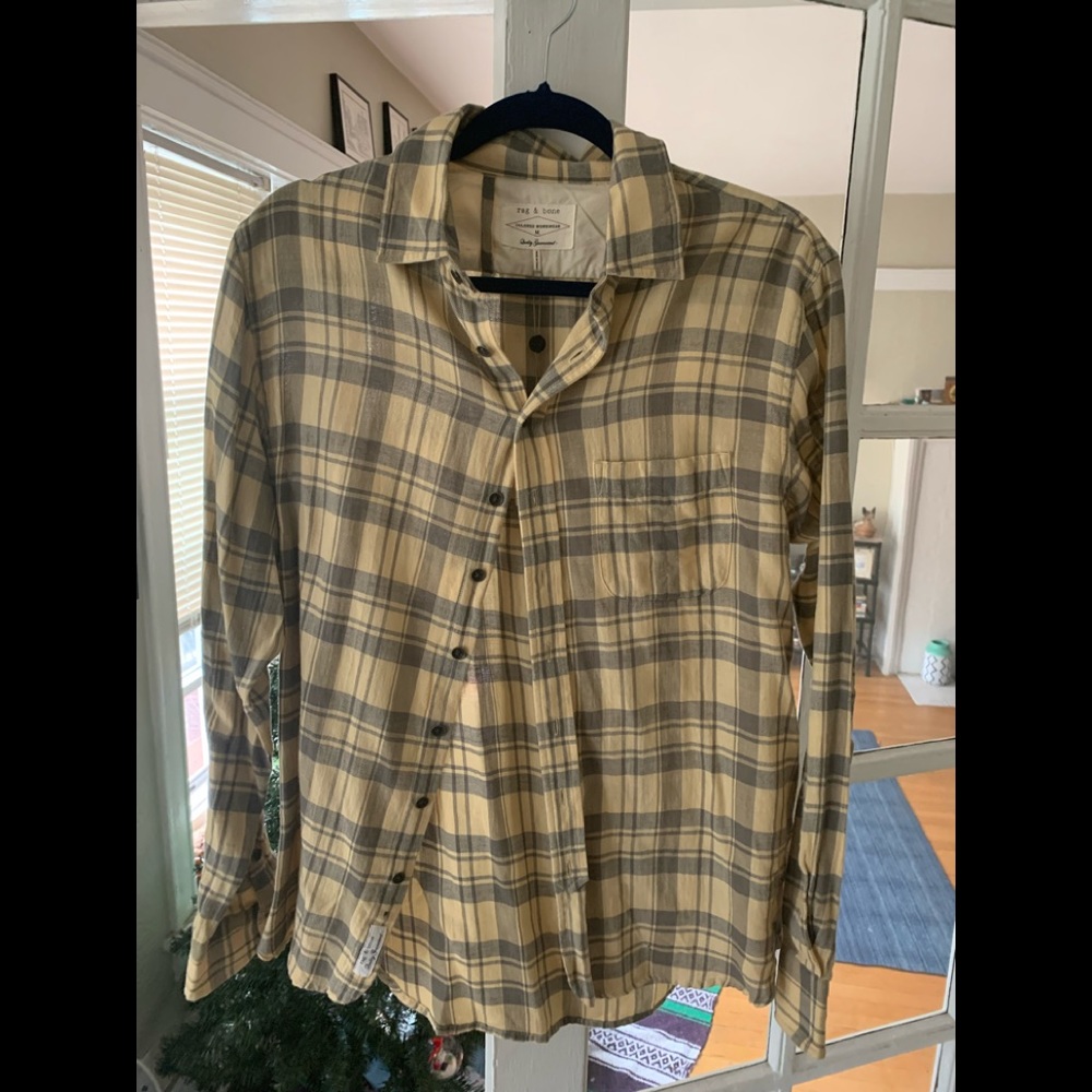 Rag and Bone Cream and Gray Flannel Button-up Shirt